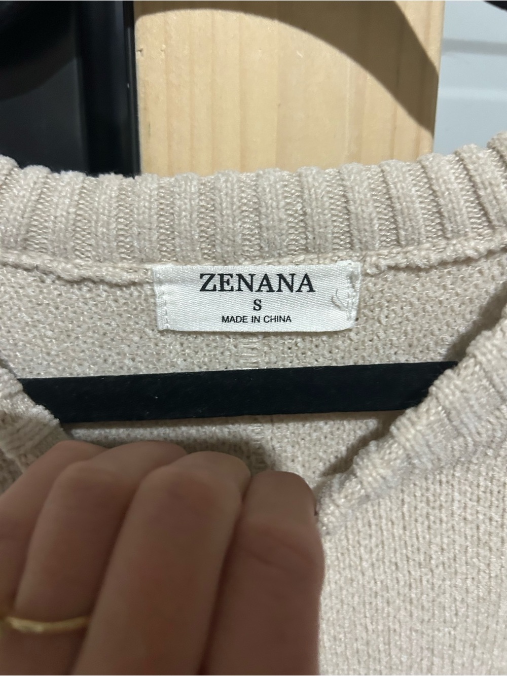 Zenana Small Beige Oversized Raglan Knit Sweater Side Slit Old Money - Picture 6 of 7